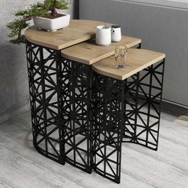Hanah Home Juego de Mesas Nido Stil Metal Ferforje - Oak